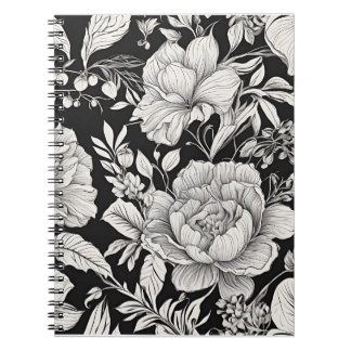Klassieke Vintage Bloemen Zwart en Wit Notitieboek