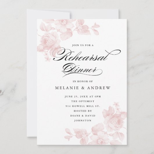 Klassieke Vintage Bloemenscript | Oefendiner Kaart (Voorkant)