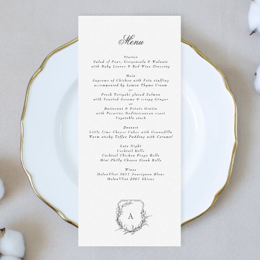 klassieke vintage botanische florale monogram cres menu
