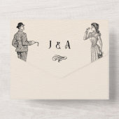 Klassieke vintage bruiloft all in one uitnodiging (Achterkant)