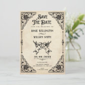 Klassieke vintage bruiloft save the date (Staand voorkant)