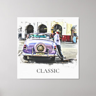 *~* Klassieke Vintage Car Antiek Man Canvas Afdruk