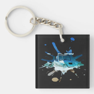 Klassieke Vintage Car Beach Pop Art Sleutelhanger