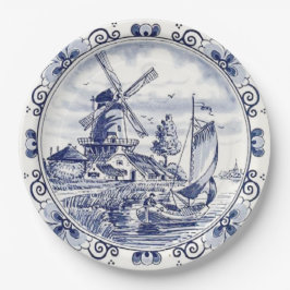 Klassieke Vintage Chic Hollandse Windmolen Delfts Papieren Bordje