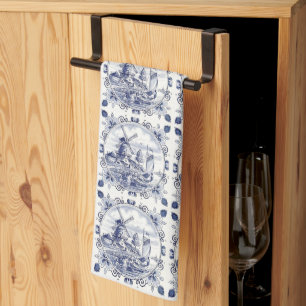 Klassieke Vintage Chic Hollandse Windmolen Delfts  Theedoek