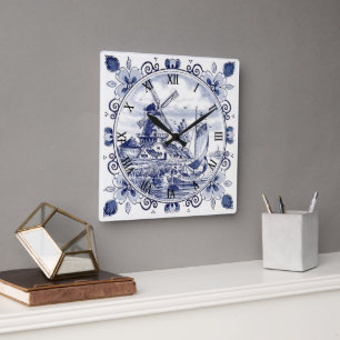 Klassieke Vintage Chic Hollandse Windmolen Delfts Vierkante Klok