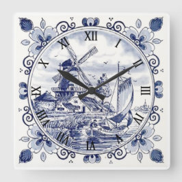 Klassieke Vintage Chic Hollandse Windmolen Delfts  Vierkante Klok