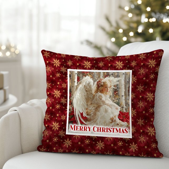 Klassieke Vintage Engel Rood Goud Kerstmis  Kussen (Classic Vintage Angel Red Gold Holiday Christmas Pillow

)