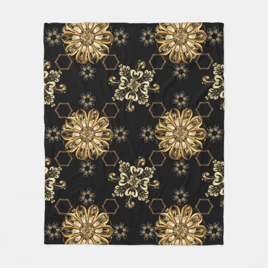 Klassieke Vintage: Golden Oriental Naadloos. Fleece Deken (Voorkant)