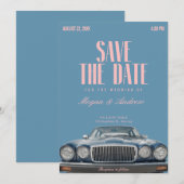 Klassieke vintage huwelijksauto save the date (Voorkant / Achterkant)