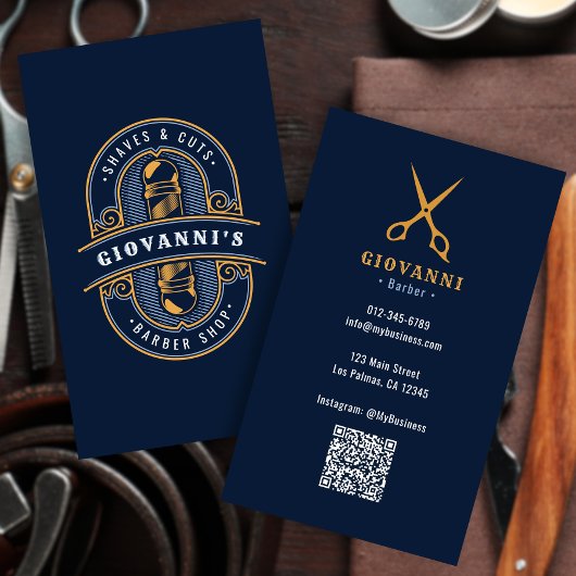 Klassieke Vintage Kapperszaak QR Code Visitekaartje