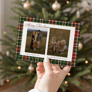 Klassieke Vintage Kerst Plaid Familie Foto Feestdagenkaart