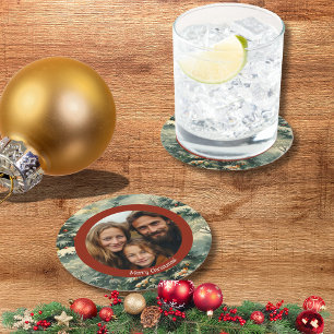 Klassieke Vintage Kerstboom Foto Kerstmis Ronde Kartonnen Onderzetter