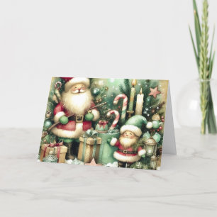 Klassieke Vintage Kerstman & Elf Dekbed Feestdagen Kaart