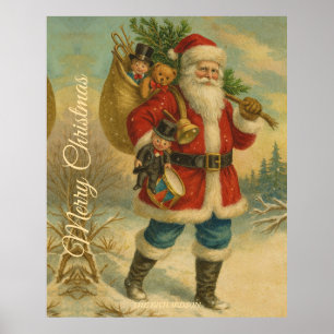 Klassieke Vintage Kerstman Ouderwetse Kerstmis Poster