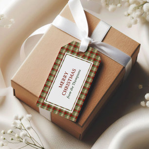 Klassieke Vintage Kerstmis Groen Rood Beige Geruit Cadeaulabel