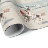 Klassieke Vintage Kerstmis Sneeuwkind Cadeaupapier (Rol Hoek)