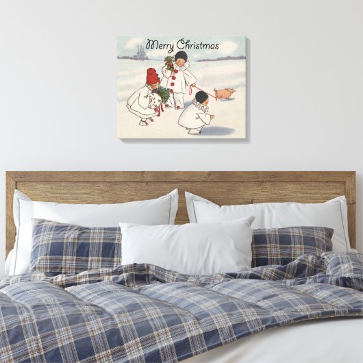 Klassieke Vintage Kerstmis Sneeuwkind Canvas Afdruk (Insitu (Slaapkamer))