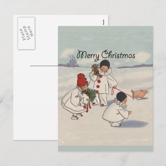 Klassieke Vintage Kerstmis Sneeuwkind Feestdagenkaart (Voorkant / Achterkant)