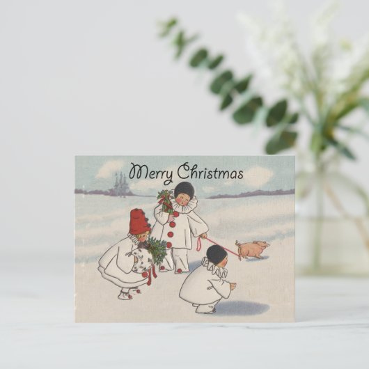 Klassieke Vintage Kerstmis Sneeuwkind Feestdagenkaart (Staand voorkant)