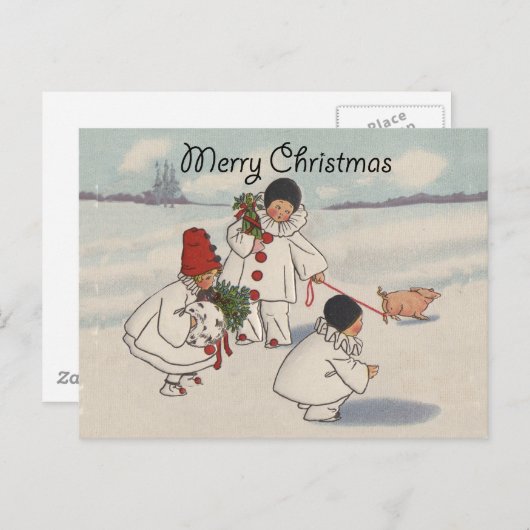 Klassieke Vintage Kerstmis Sneeuwkind Feestdagenkaart (Voorkant / Achterkant)