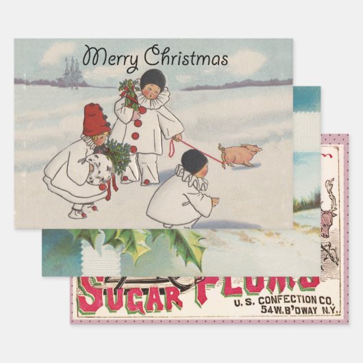 Klassieke Vintage Kerstmis Sneeuwkind Inpakpapier Vel (Set)
