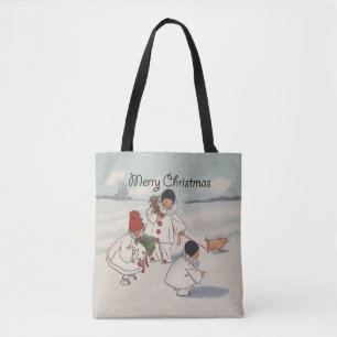 Klassieke Vintage Kerstmis Sneeuwkind Tote Bag