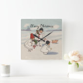 Klassieke Vintage Kerstmis Sneeuwkind Vierkante Klok (Huis)