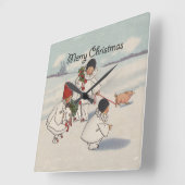 Klassieke Vintage Kerstmis Sneeuwkind Vierkante Klok (Hoek)
