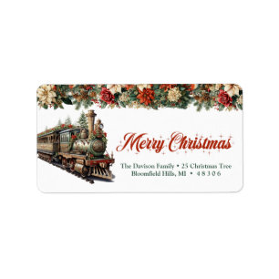 Klassieke vintage kersttrein rood en groen etiket