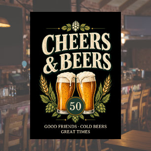 Klassieke Vintage Mannen Cheers & Beers 50ste Verj Kaart