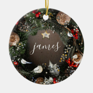Klassieke Vintage Naam Jaar Kerstkrans Keramisch Ornament