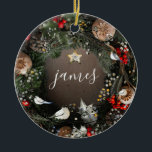 Klassieke Vintage | Naam | Jaar | Kerstmis Keramisch Ornament<br><div class="desc">Dit is een moderne opname op een oude klassieke kerstfeestdeur,  die werd getransformeerd in een klassieke Vintage | Naam | Jaar | Kerstair keramisch Ornament.</div>