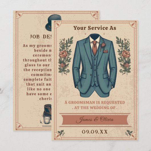 Klassieke Vintage Pak Bruidsjonker Uitnodigingskaa Kaart (Voorkant / Achterkant)