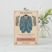 Klassieke Vintage Pak Bruidsjonker Uitnodigingskaa Kaart (Staand voorkant)