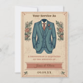 Klassieke Vintage Pak Bruidsjonker Uitnodigingskaa Kaart (Voorkant)