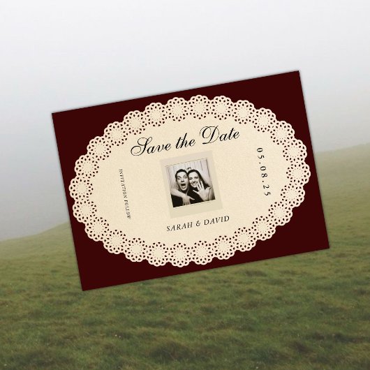 Klassieke Vintage Papier Kant Save the Date
