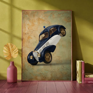 Klassieke vintage politieauto doet een wheelie kun poster