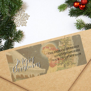 Klassieke Vintage Prettig Kerstmis Engel Etiket