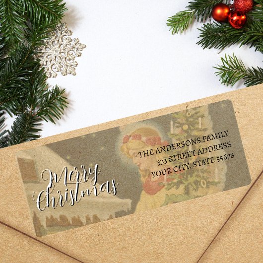 Klassieke Vintage Prettig Kerstmis Engel Etiket