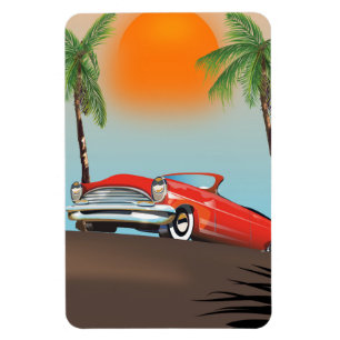 Klassieke Vintage Rode Auto In Het Paradijs Magneet