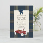 klassieke vintage rode speelgoedauto rsvp qr code  kaart (Staand voorkant)