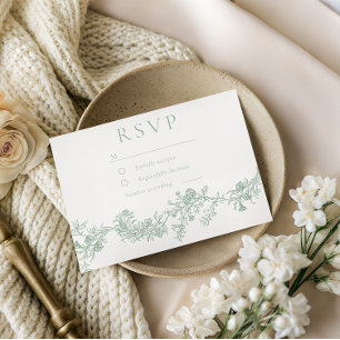 Klassieke Vintage Salie Bloemige Trouw RSVP Kaartje
