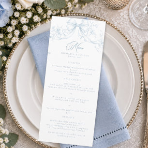 Klassieke Vintage Stofblauwe Bloemenkranz Bruiloft Menu
