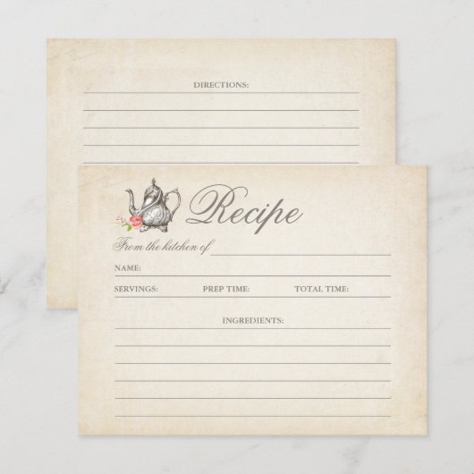 Klassieke Vintage Thee Feest Recept Kaart (Voorkant / Achterkant)
