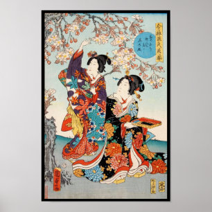 Klassieke vintage ukiyo-e twee geisha's Utagawa ku Poster
