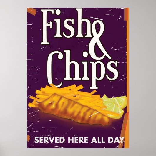Klassieke vintage vis en frites poster (Voorkant)