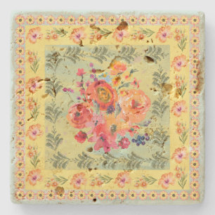 Klassieke vintage waterverf bloemrijke artistieke stenen onderzetter