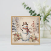 Klassieke Vintage Winter Kerst Sneeuwman Feestdagenkaart (Staand voorkant)