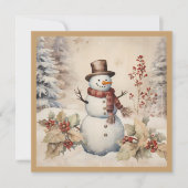 Klassieke Vintage Winter Kerst Sneeuwman Feestdagenkaart (Voorkant)